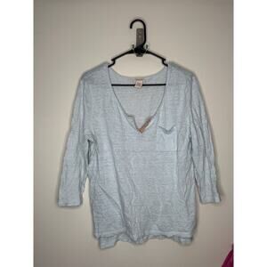 Sundance Blue White Striped 3/4 Sleeve Blouse Linen Cotton Blend Large